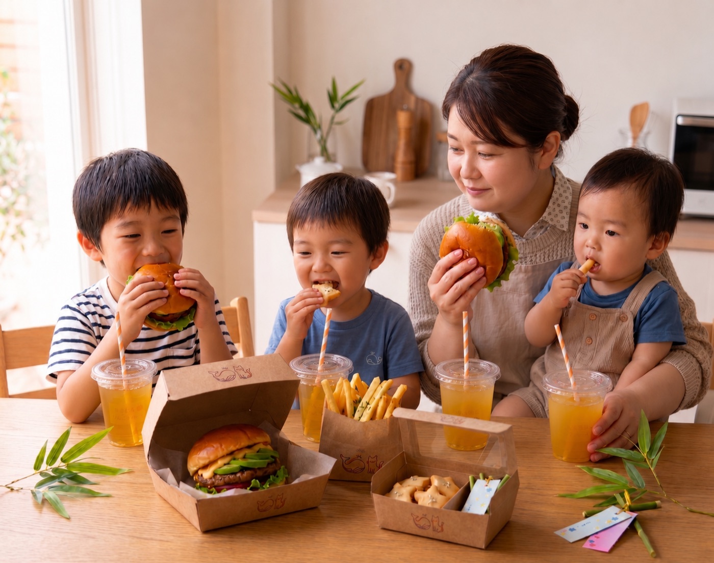 スターライトバーガーを囲んで笑顔の家族